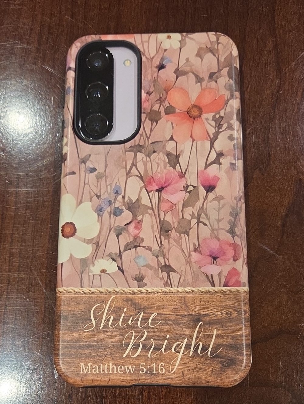 Floral Phone Case with Wood Accent — Shine Bright SAMSUMG GALAXY 23 PLUS